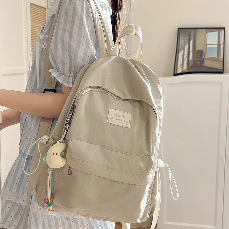 

Solid Color Large Capacity Women's Fashion Trend Nylon Cloth Travel Backpack Simple Casual Versatile Student Schoolbags