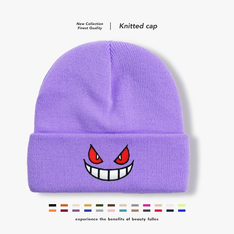 Europe and the United States new cartoon big mouth red eyes embroidered knitted hat warm hat autumn and winter wool hat.