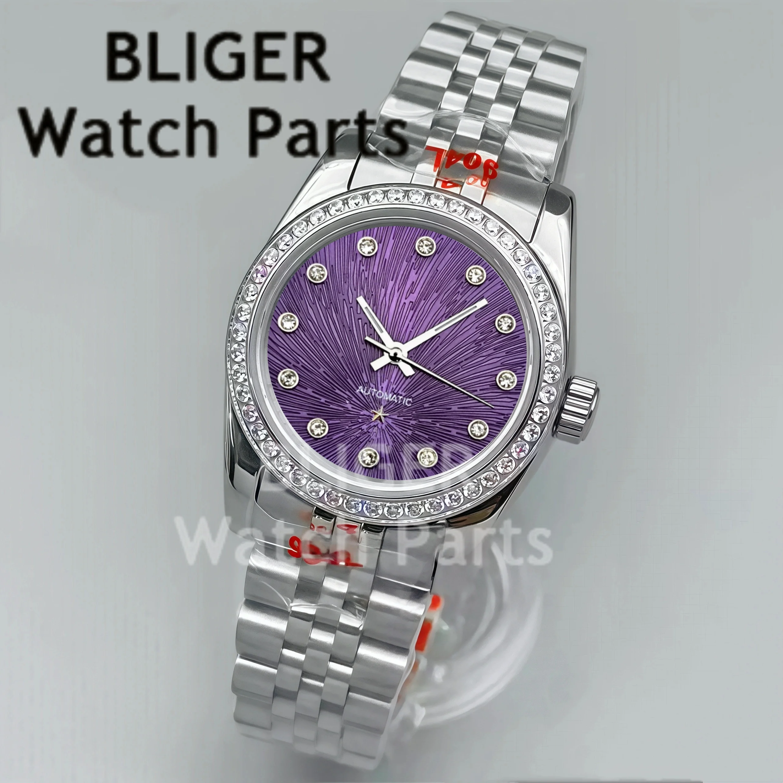 BLIGER 31mm Lady's Mechanical Diving Silver Wristwatch Dics Flying Dial 10Bar Waterproof Power Storage NH05 Women's Watch