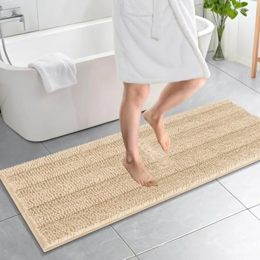 

Thick Bathroom Runner Rugs 59x20, Absorbent Chenille Striped Bath Rugs, Rubber Backing, Machine Wash Dry, Extra Long Bath Mats