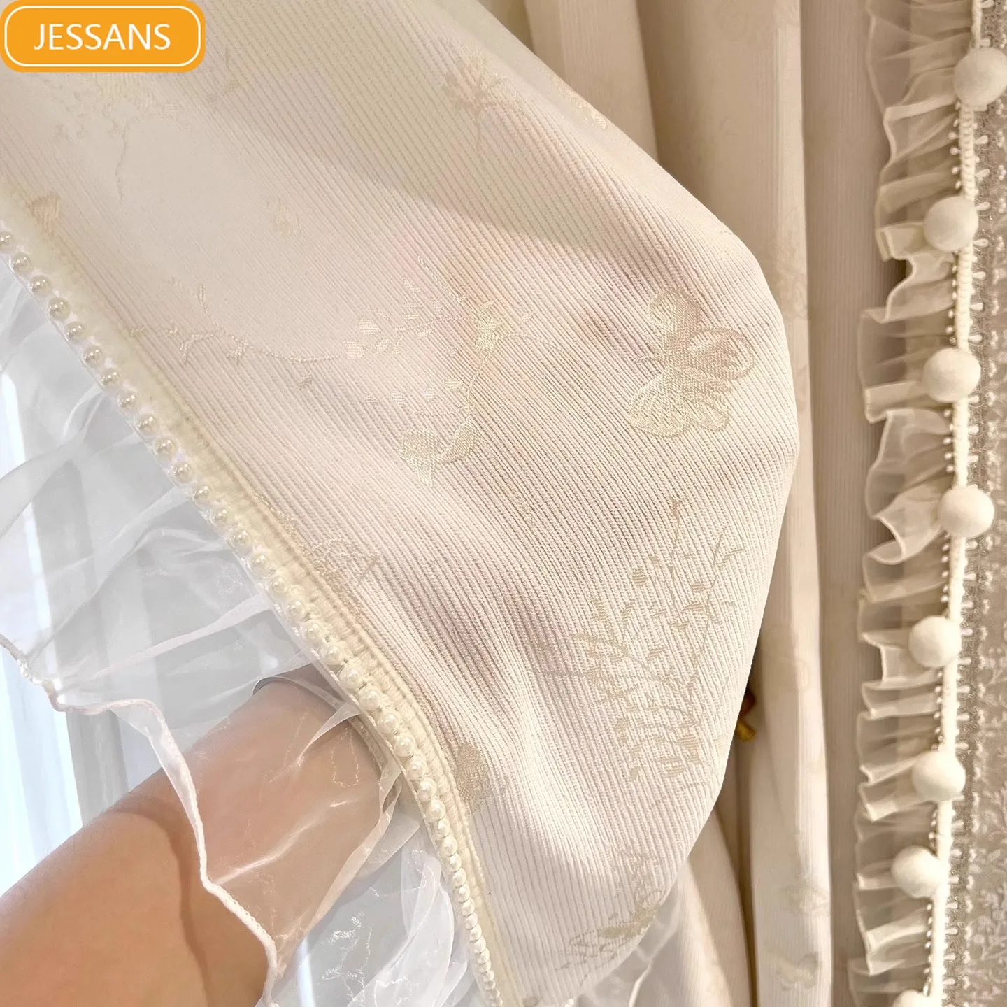 

French Cream Jacquard Thickened Chenille Embroidered Screen Curtains for Living Room Bedroom French Window Balcony Customized