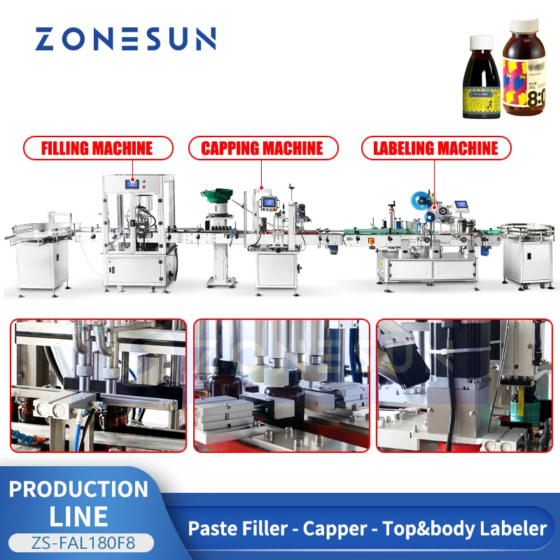 Zonesun ZS-FAL180F8 Honey Packaging Line Honey Bottling Line Syrup Packing Machine Filling Capping and Labeling Machine