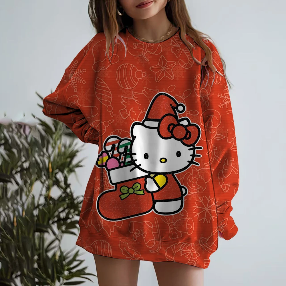 Popular All Booked For Christmas Print Pullovers Women Fashion Hello Kitty print O Neck Hoodeless Sweatshirts Autumn Winter Top