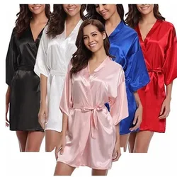 Women Ice Silk Pajamas Robes Sleepwear Nightgowns Lace Smooth Soft Comfortable Wedding Bride Bridesmaid Kimono Dressin Bathrobe