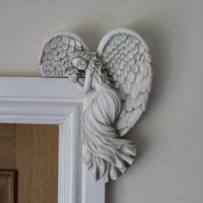 Door Frame Angel Decor Statues Ornaments Wings Angel Resin Sculpture Crafts