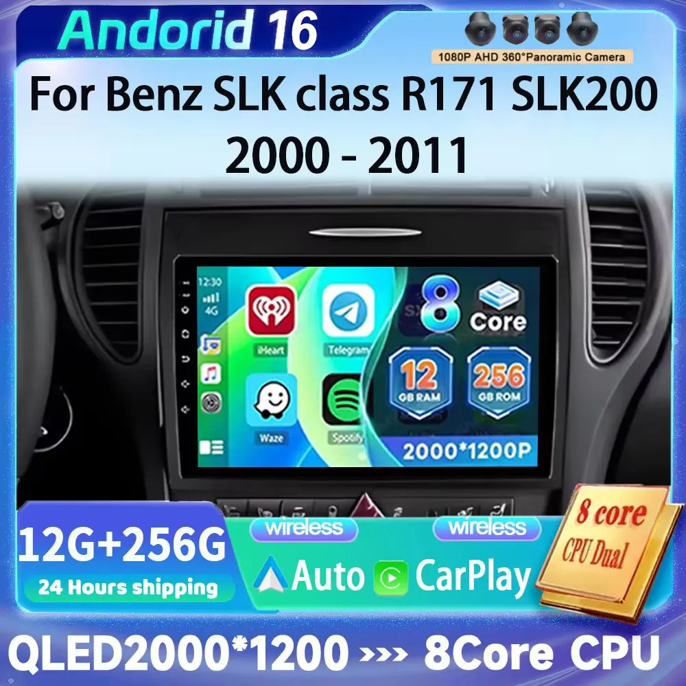 Android 16 For Mercedes Benz SLK class R171 SLK200 SLK280 SLK300 2000-2011 Multimedia Video Player GPS Stereo CarPlay Head Unit