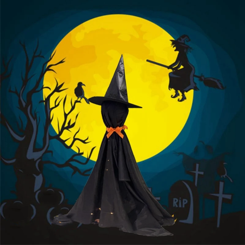 Topi Hitam Hantu Taman Teras Hantu Berdiri Dekorasi Hantu Halloween Hantu Hitam Bercahaya LED Baru