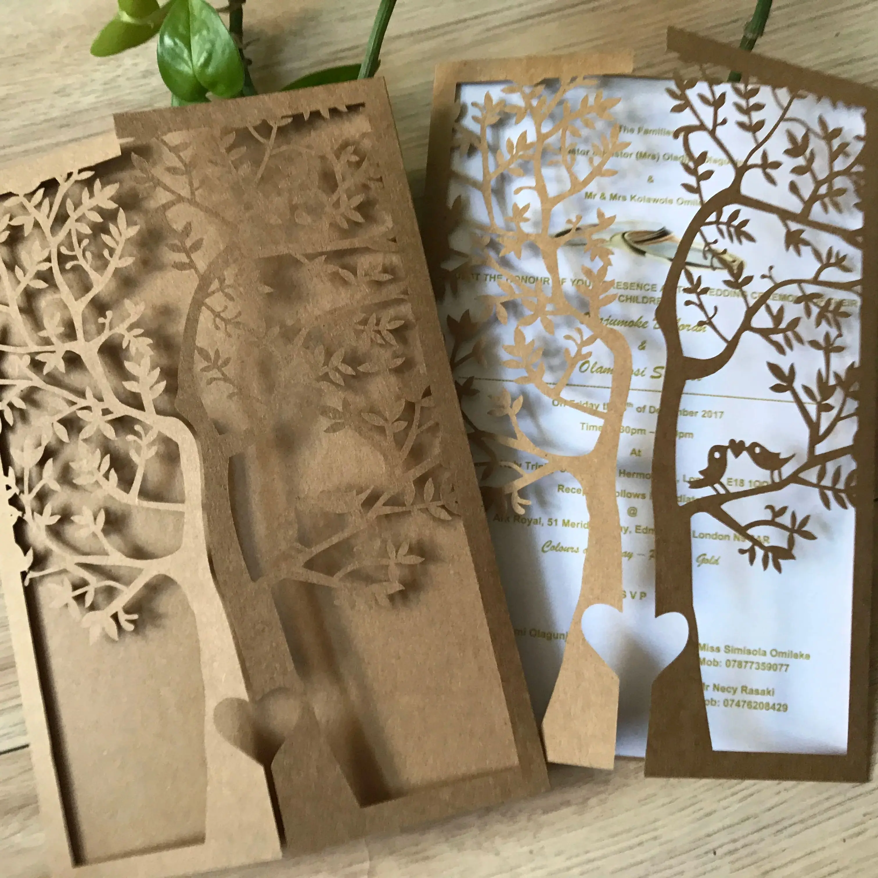 30pcs Kraft Paper Tree Style Laser Cut Wedding Invitation Card Invite Cover Birthday Greeting Card for Party Decoration