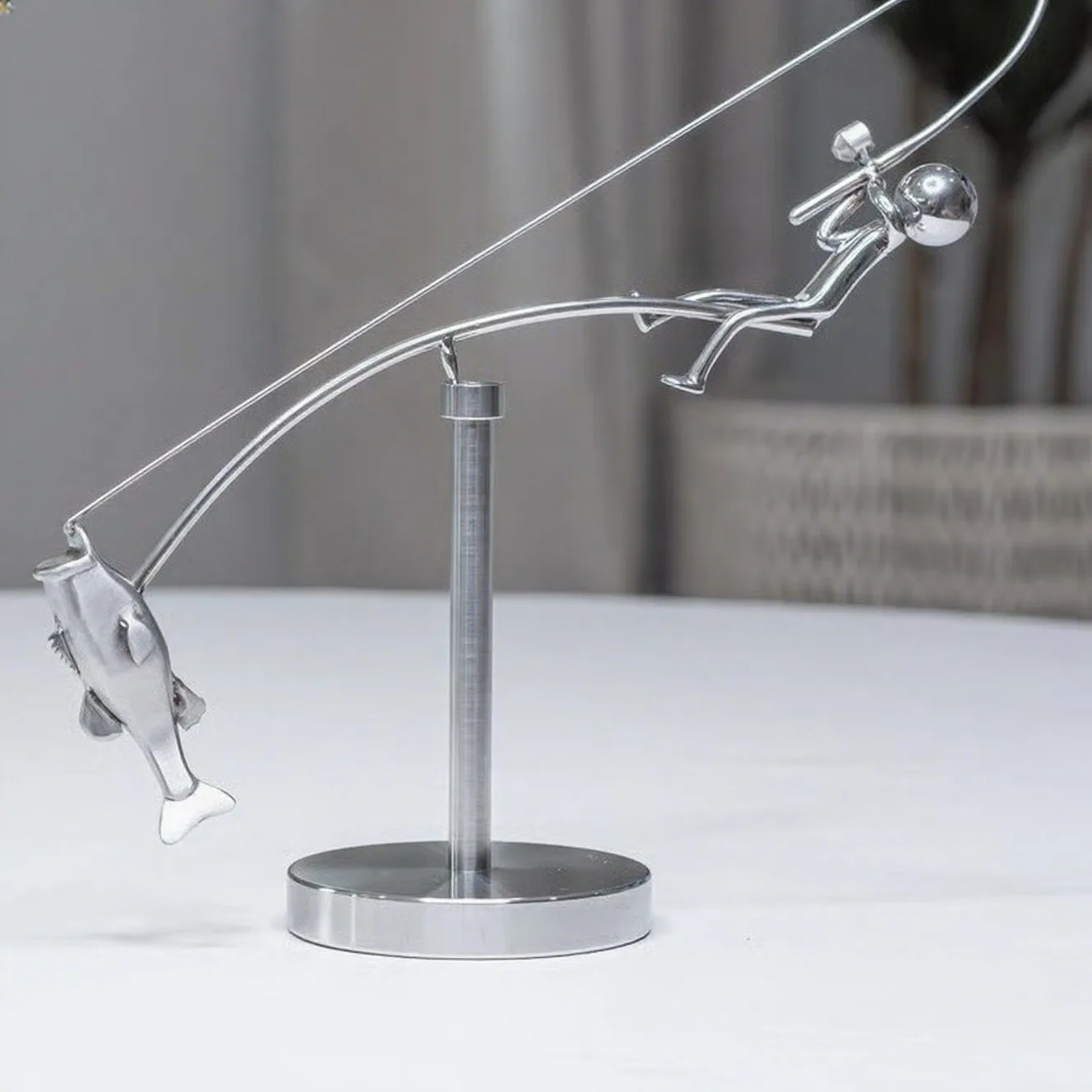 

Nordic Fisherman Balancing Sculpture Iron Fishing Statue Home Office Desktop Ornament Balance Art Decor Gifts For Fishing Lovers