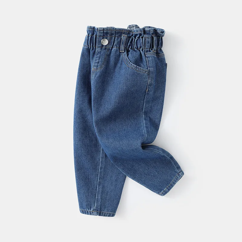 

Children High Waist Loose Trousers 1-5T New Kid's Jeans Girls Cute Solid Color Denim Blue Pants