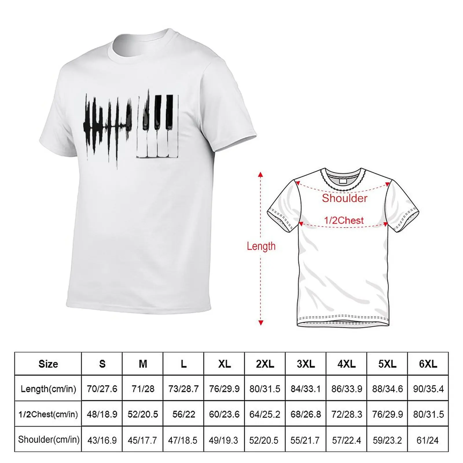 Piano Waveform Morph T-Shirt Active Sports Short Sleeve Cotton Shirt