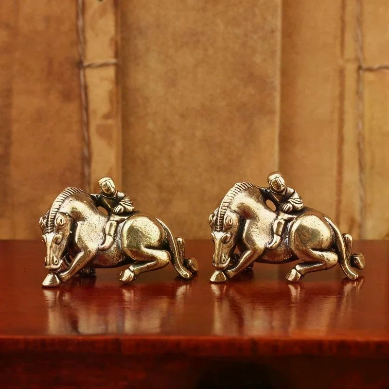 1Pcs Child Riding Home Office Desktop Decoration 2026 Year Of Horse Brass Feng Shui Horse Figurines Miniatures Gift