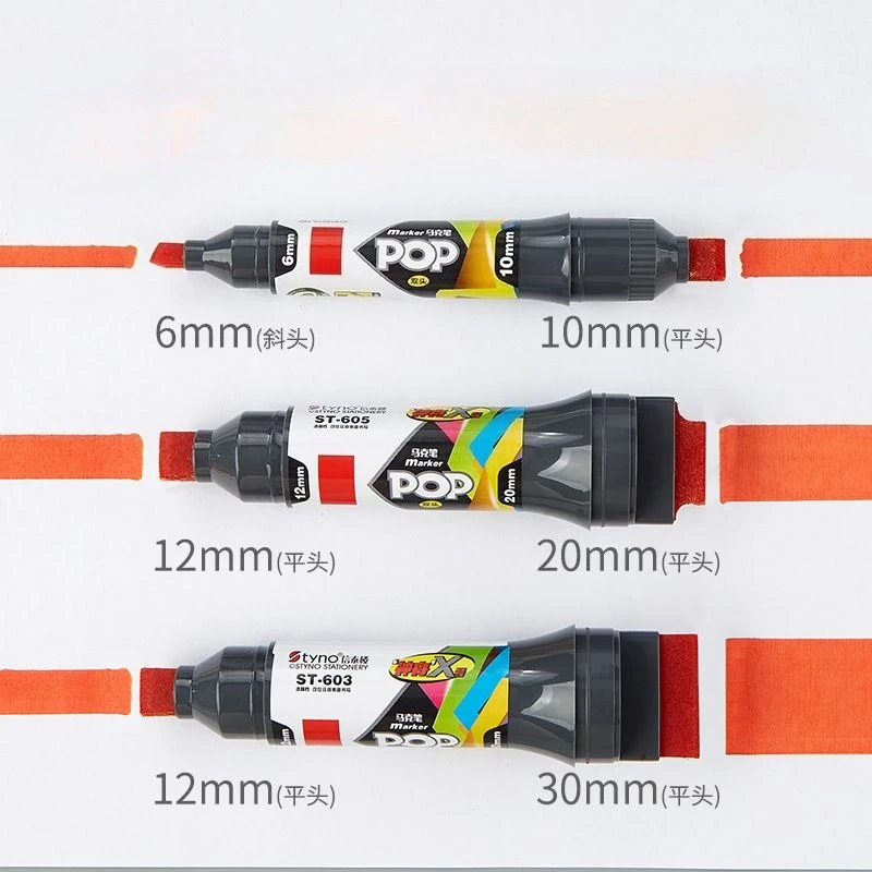 Double Head POP Marker Advertising Colored Marker Pen 6/10/12/20/30mm Double Head Poster Pen Inkable Oil Marker Non-erasable