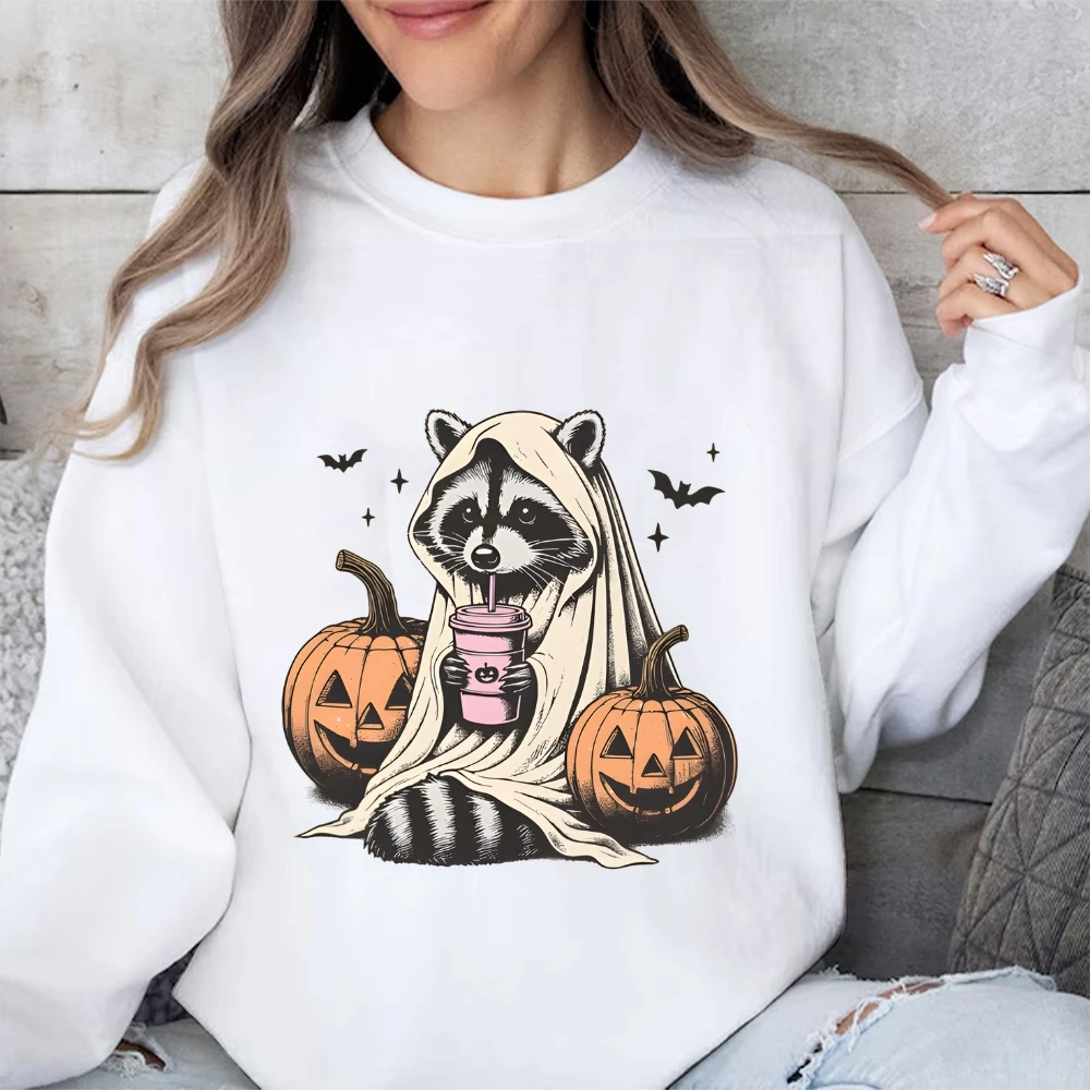 

Raccoon Pumpkin Sweatshirt Drink Print Festive Soft Casual Clothes Fashion Holiday Design Y2k Graphic Sweet Style Sweatshirt