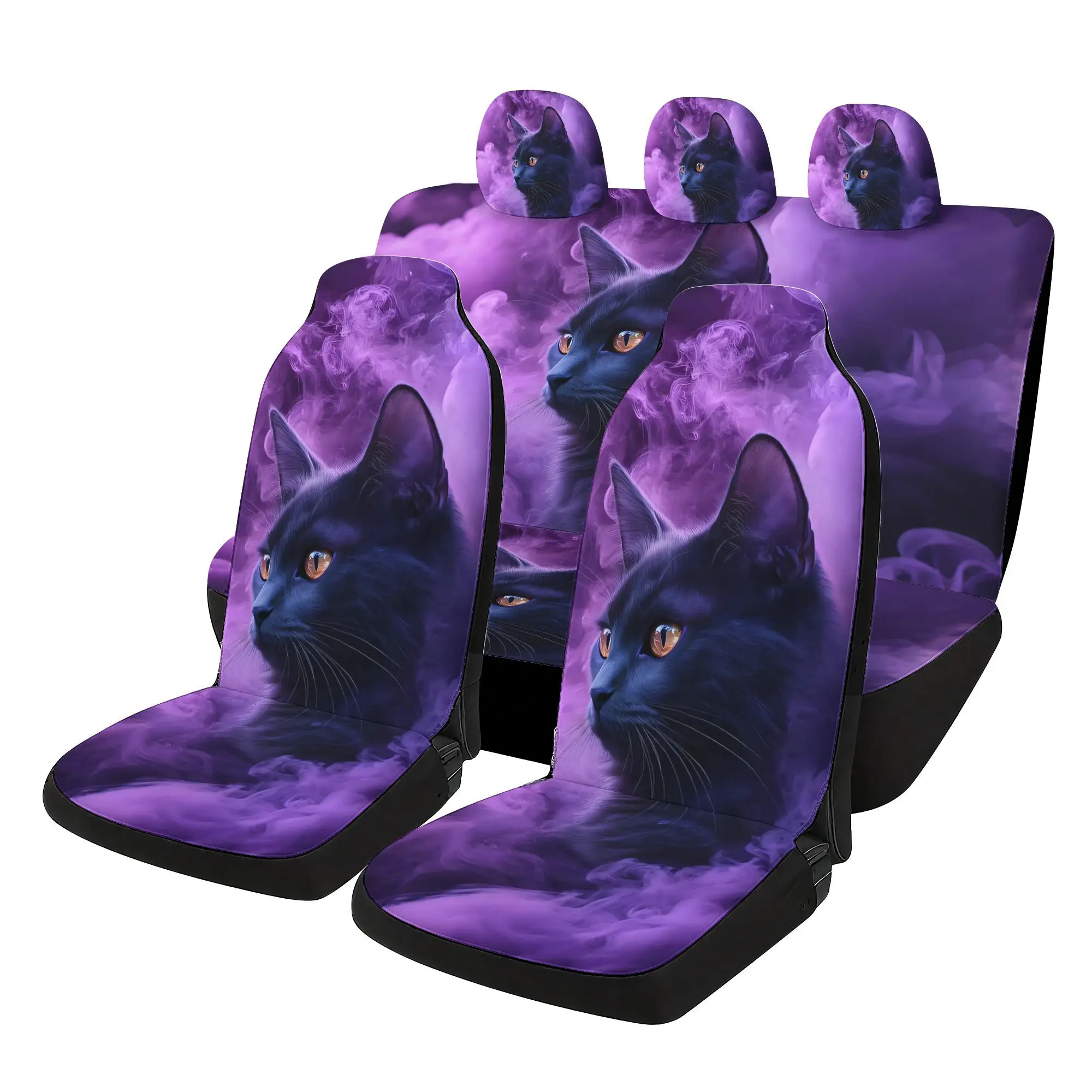 Cat Pattern Design Car  Covers Set - 7pcs, Including 2 Front  Covers + 1 Rear  Back Cover + 1Rear  Cover + 3 Car