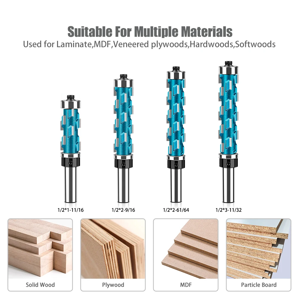 12mm 1/2in Flush Trim Router Bit with Double Bearing Round Shank Carbide Milling Cutter Woodworking Tool