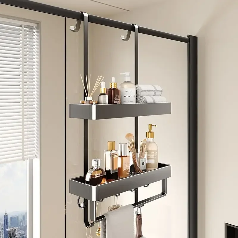 

No Punch Bathroom Shelf Innovative Aluminum Storage Organizer for Shower Room Stable Multifunctional Makeup Shelf