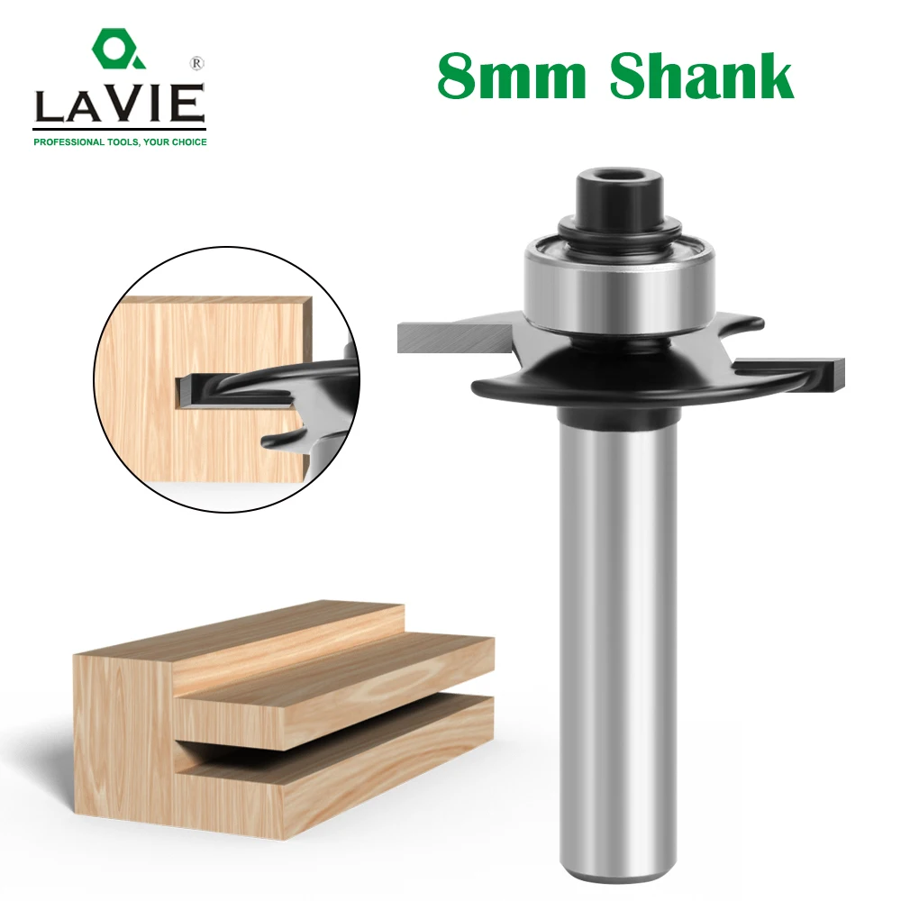 LAVIE 1pc 8mm Shank T-Sloting Biscuit Joint Slot Cutter Jointing Slotting Router Bit With Bearing Milling Cutter For Woodworking