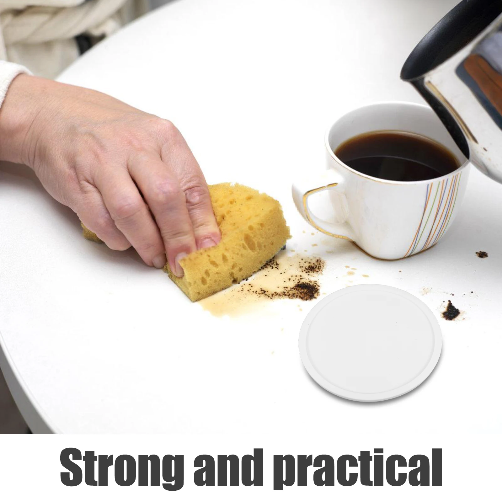 

4 Pcs Coaster Cup Pad Silicone White Heat Insulation Non Slip Thickened Round Shape Coffee Mug Mat Table Vase Protector