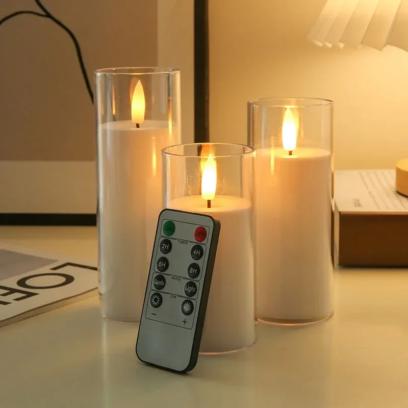 الخفقان عديمة اللهب الشموع طاقة البطارية Led عمود الشموع الاكريليك الزجاج يتأرجح رصاصة رئيس مقلد مضيئة ديكور المنزل #1