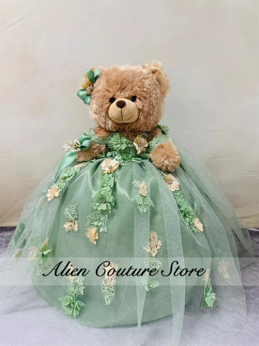 Special Link For Personalized Green Quinceanera Teddy Bear Dress Bead Crystal Floral Appliques Bear Not Includ Customized 