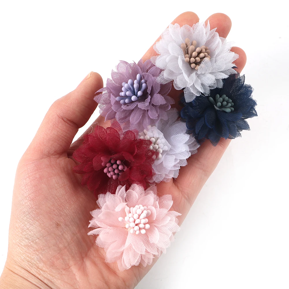

10pcs Chiffon Fabric Artificial Flowers For Wedding Dress Clothing Decoration Headdress Headband FlowerDIY Corsage Shoe Flower
