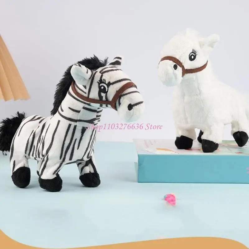 R6FD Fun Animatronic Black Footed Horse Soft Toy Simulation Electric Horse Plush Toy Walks And Makes Sounds For Kids