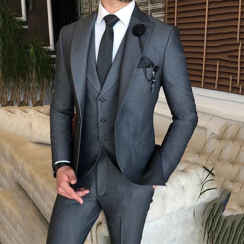 

Gentle Grey Autumn Suit Mens Formal Business Blazer Party Wedding Groom Tuxedo Slim Fit 3 Piece Jacket Vest Pants Costume Homme