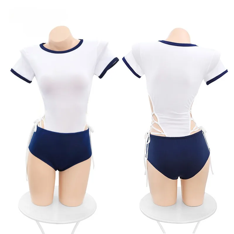 Sexy Janpanese Student Uniform, School Girl Cosplay Costumes for Role Play Game, Exotic Crotchless Bodysuit + Panties Lingerie