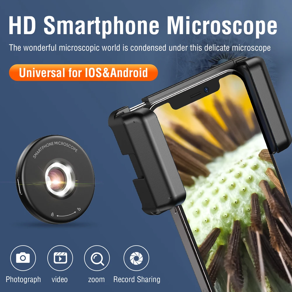 HD Portable 200X Digital Microscope with 6 LED Light Lens for Mobile Phone Magnifier Macro Phone Lens ith CPL Filter Universal