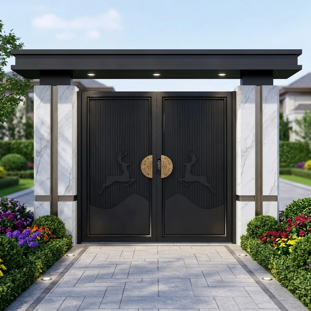 

Black Single and Double Door Aluminum Alloy Designed Villa Garden Gate Multi-functional Apartment GateCustomizable
