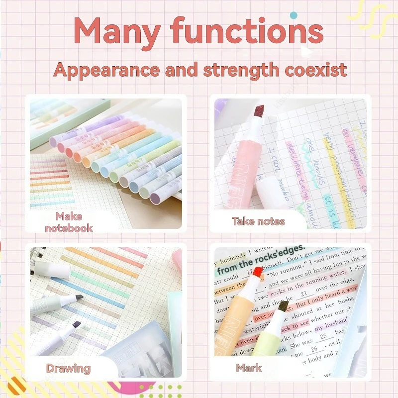 4 Colors Kawaii Highlighters Set, Chisel Tip Fast Dry , Aesthetic Pens for Journal Planner School Stationery Supplies