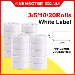 Niimbot D11 e D101 White Sticker Label Paper, Rolo de papel oficial, 14x22mm, 260Pcs, 5, 10, 15 Set for Printer Maker Machine, Print Machine