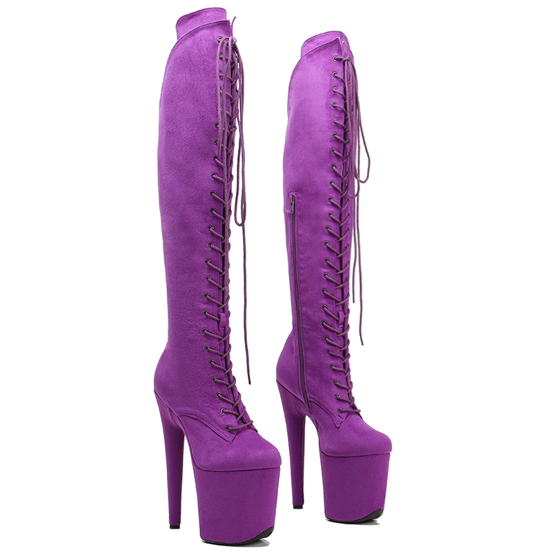 Leecabe 20CM Pole dancing shoes High Heel platform Boots closed Pole Dance hight boot with lace and zipper