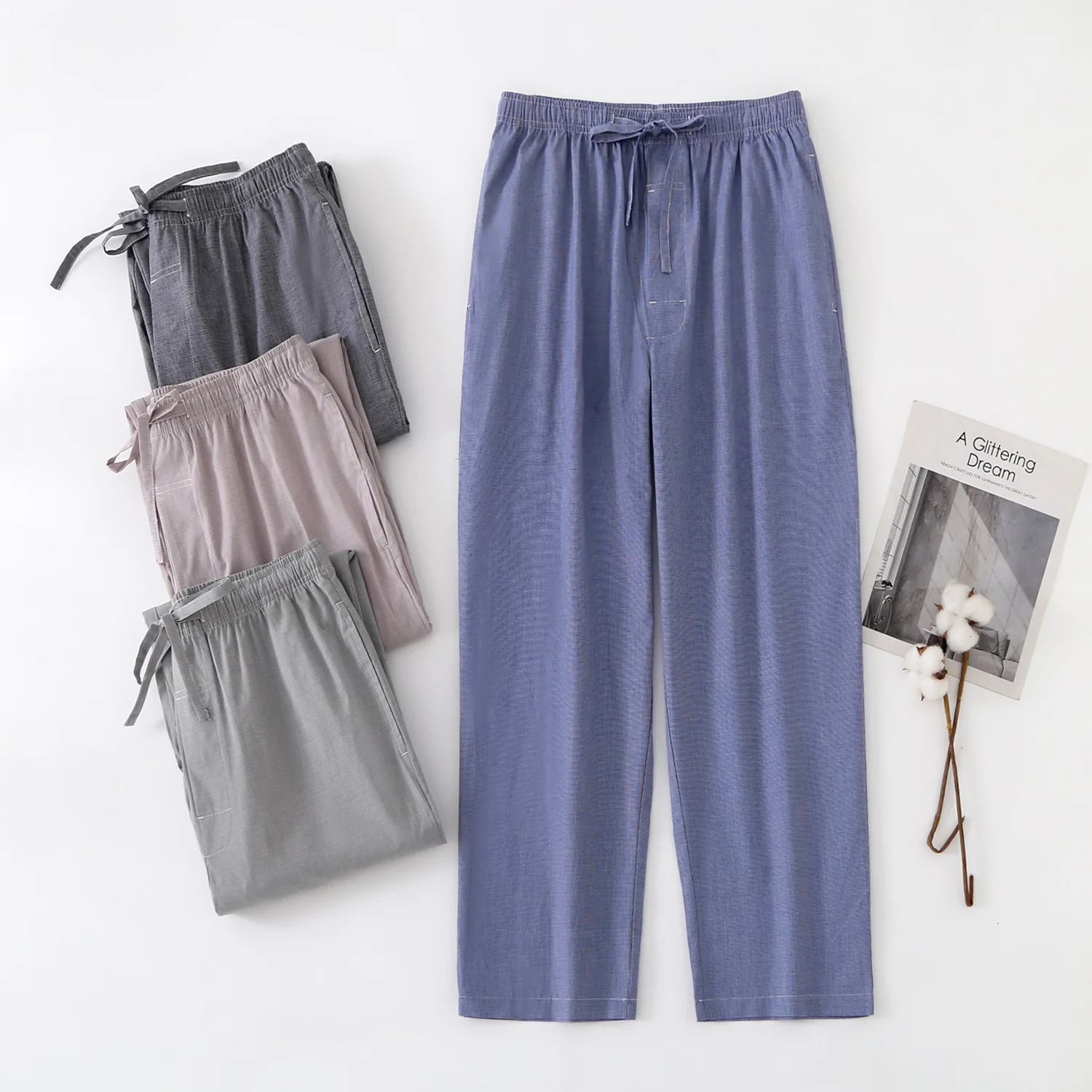 

Весна-лето, мужские штаны для сна из 100% хлопка, мужская одежда для отдыха, домашние брюки, мужские повседневные брюки, мужские пижамные брюки большого размера