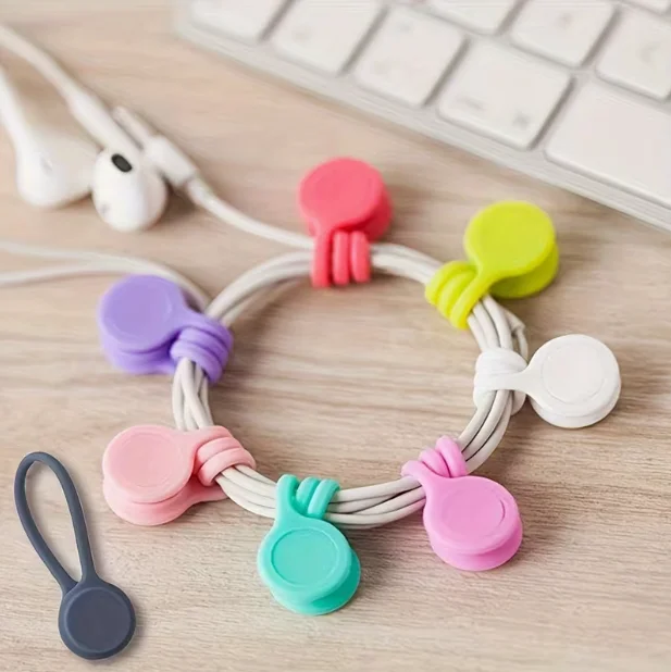 3pcs Magnetic charging cable organizer for data cables, silicone cable holder for desktop headphones, cable bundle tie strip - view 6