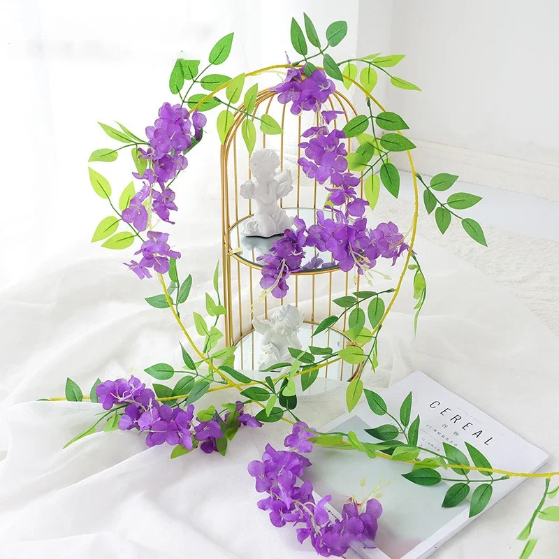 2M Artificial Wisteria Flowers Garland Vine Silk Hanging Flower for Home Garden Outdoor Ceremony Wedding Arch Floral Decoration