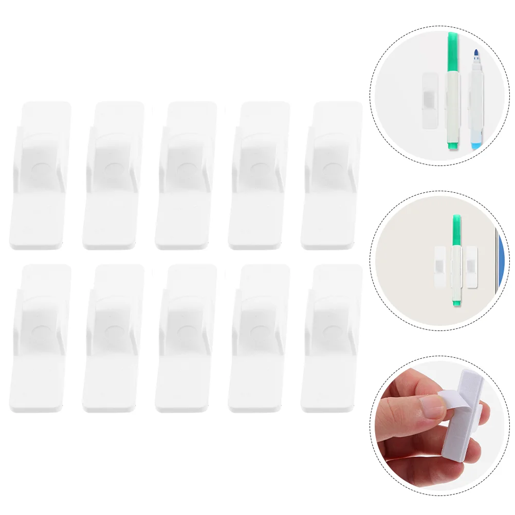 

10pcs Pen Holder Clip Black Plastic Desk Clamps Portable Pencil Clips Whiteboard Markers Adhesive Wall Mounting