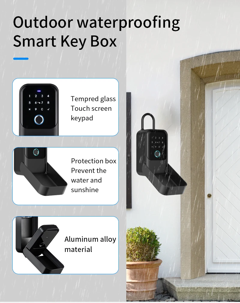 Waterproof Key Safe Box Fingerprint Storage Secret Key Safety Box Support Tuya App TTlock Bluetooth to WiFi Hub Unlock Padlock
