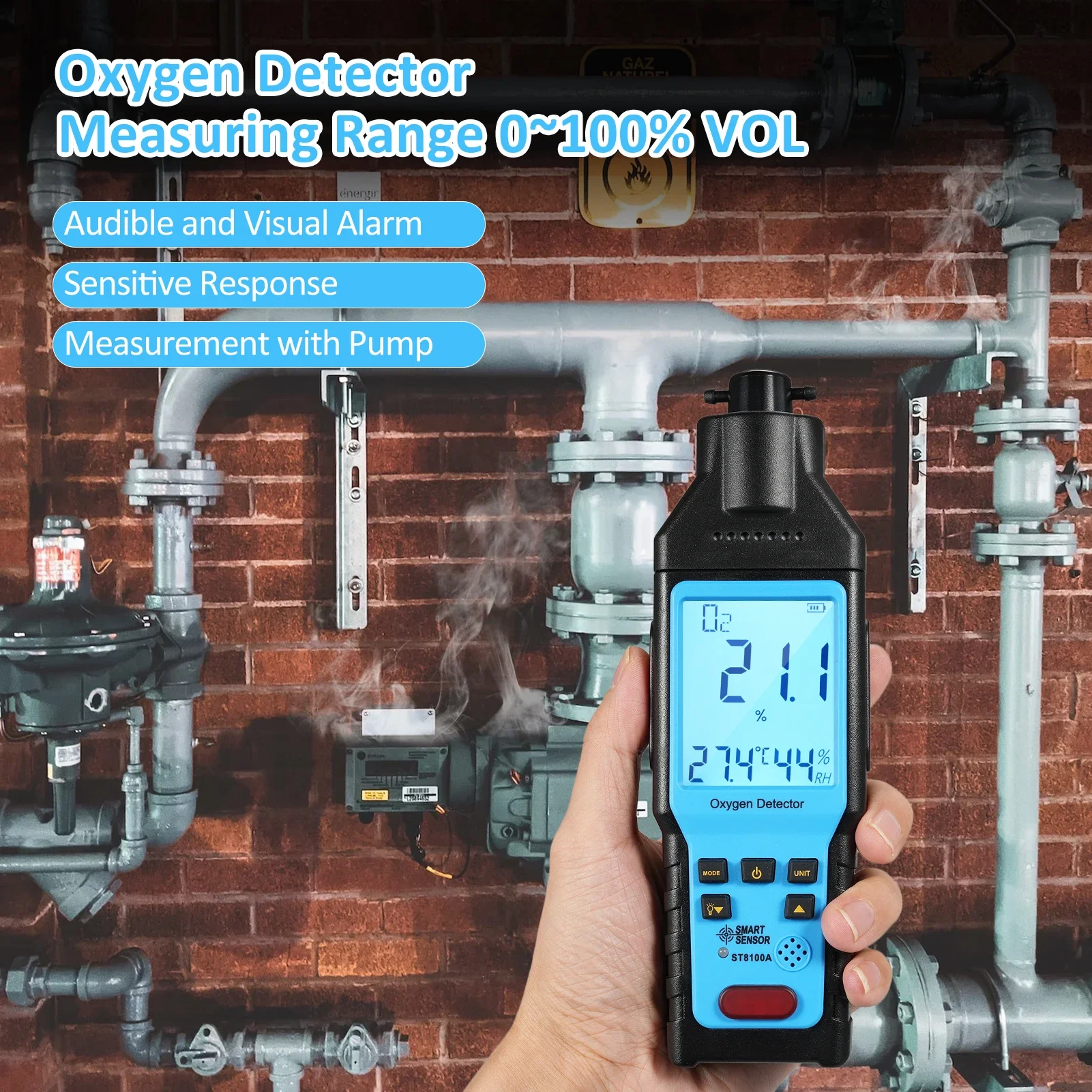 SENSOR Oxygen Gas Detector Digital Portable O₂ Gas Tester Rechargeable Precision Oxygen Meter O₂ Concentration Measurement