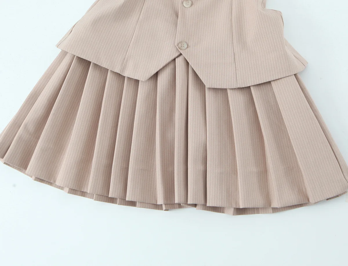 Woman Fashion Single Breasted Pleated Decoration Strapless Dress Women Summer Stripe Sleeveless Gingham Party Mini Dress