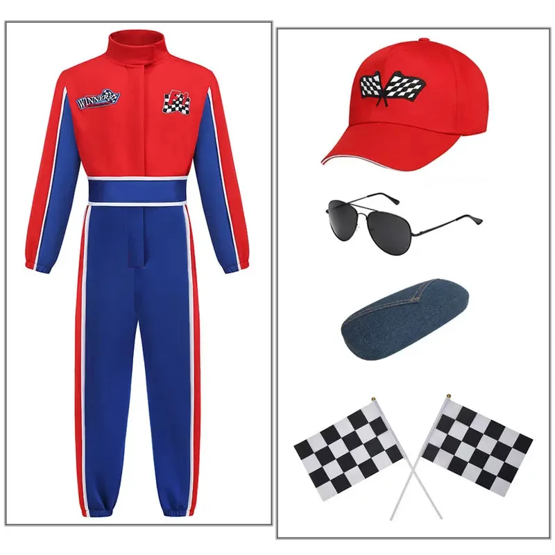 

Kids Boys Halloween Racer Cosplay Red Race Car Driver Uniform Children`s Racing Driver Costume Fancy Dress Masquerade Costume