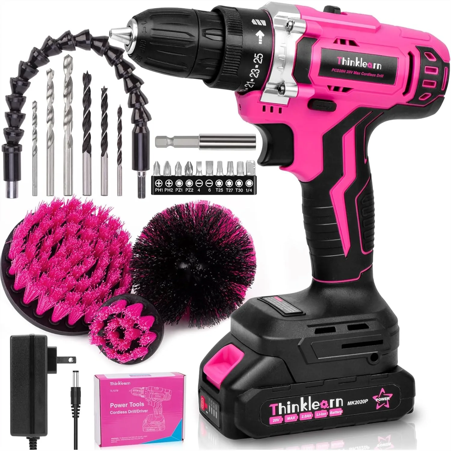 

Pink Cordless Drill Set, 20V Power Drill with 25+1 Torque & 2 Speeds, Battery and Charger Included, Electric Drill for Home DIY