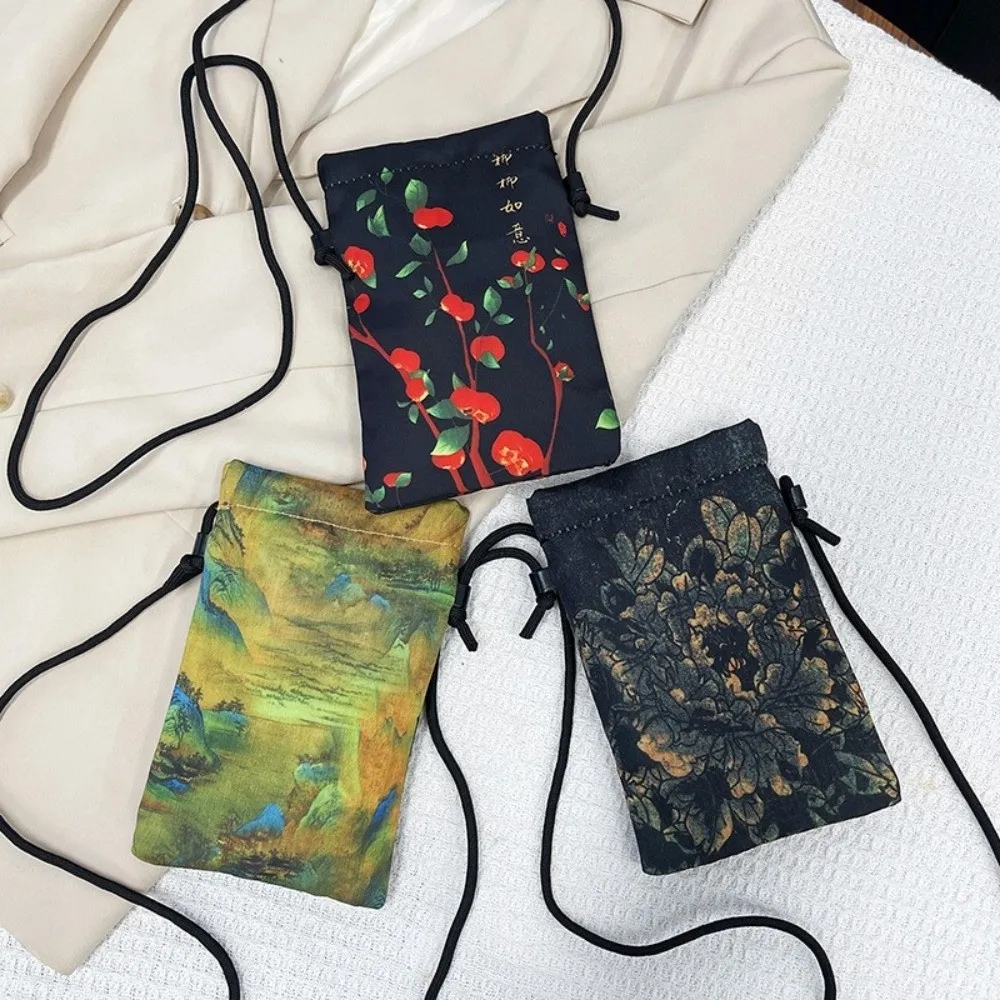 Fashion Jacquard Satin Phone Bag Chinese Style Flower Shoulder Bag Vintage Crossbody Bag Travel