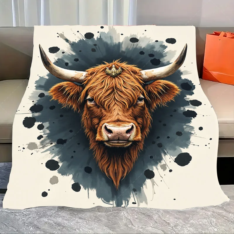 

1 шт. фланелевое одеяло Royal Highland Cow Blanket — современный декор фермерского дома, мягкий и уютный плед