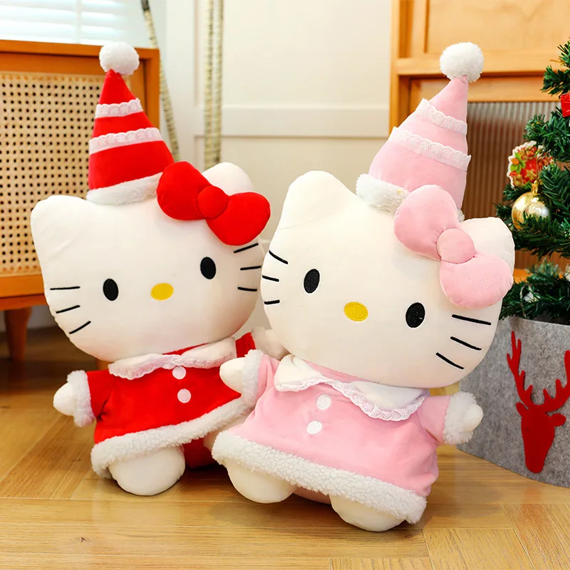 45Cm Hello Kitty Christmas Doll Sanrio Stuffed Toys Anime Christmas Kt Pillow Cute Girl Ornaments Kawaii Student Christmas Gift