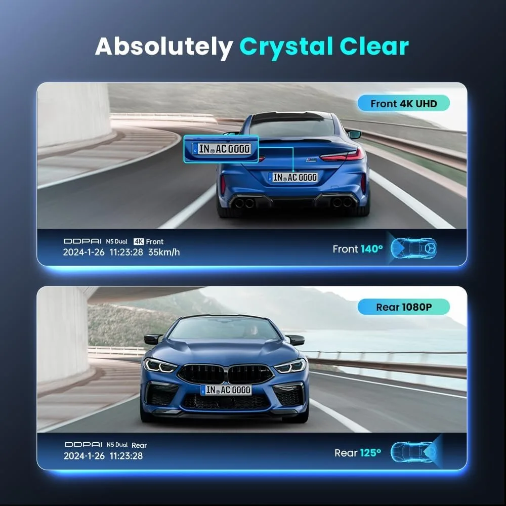 كاميرا DDPAI 4K Dash Cam الأمامية والخلفية، كاميرا داش للسيارة 2160P+1080P، كاميرا GPS 5G WiFi Dashcam للسيارات، دعم تخزين مزدوج eMMC 32G مجاني #2