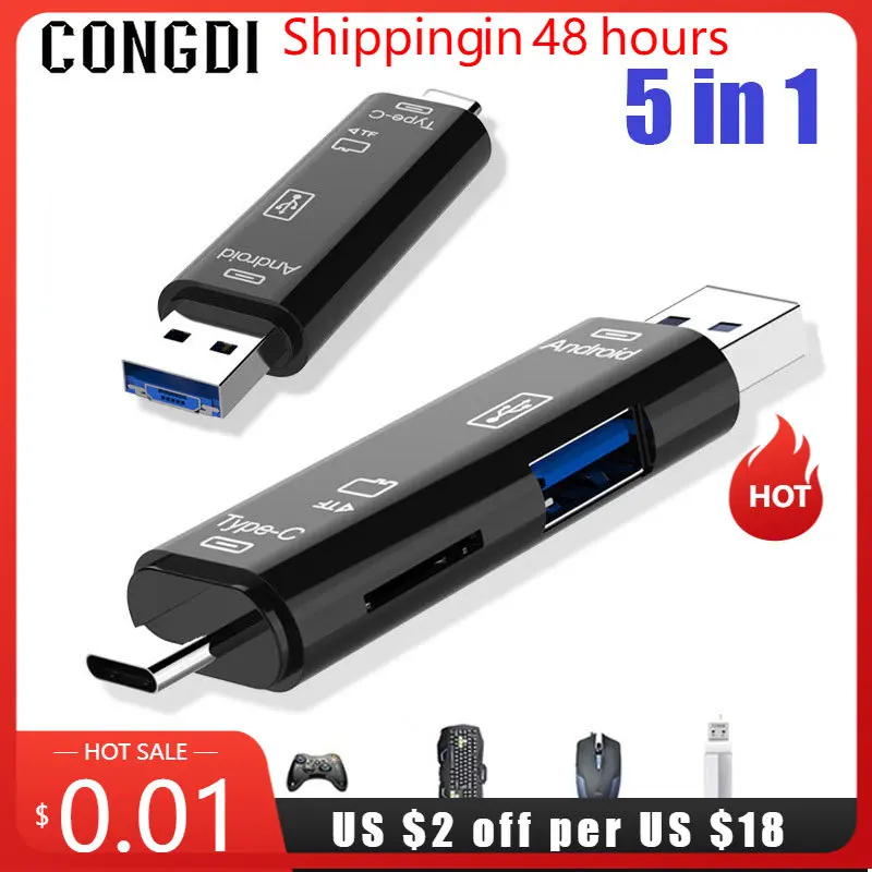 SD TF Memory Card Reader 5 In 1 Usb 2.0 USB C Micro USB Card Reader Adapter OTG For Computer PC Laptop MacBook Pro Air Android