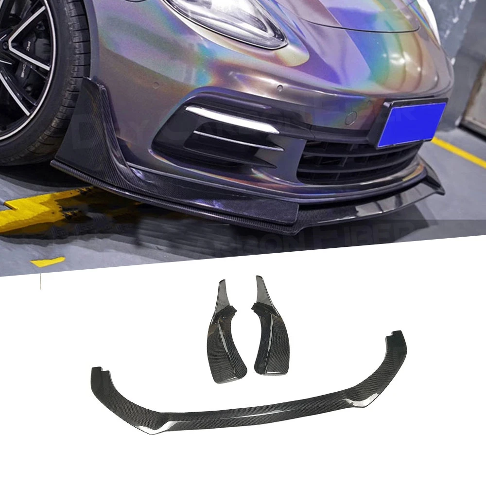 3Pcs Dry Carbon Fiber Front Bumper Lip Spoiler Splitters Flaps Aprons For Porsche Panamera 971 2017 2018 2019 Car Styling