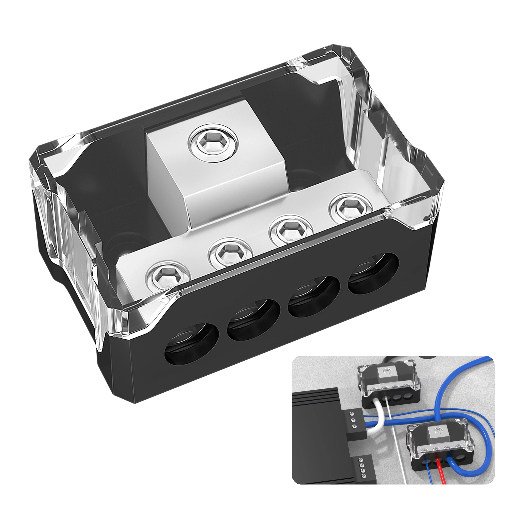 4 Way Power Distribution Block Car Audio 0/2/4 Gauge Input 4/8/10 Gauge Output Amp Ground Distribution Block Splitter